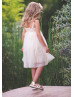 Spaghetti Straps Ivory Gold Sequin Tulle Flower Girl Dress